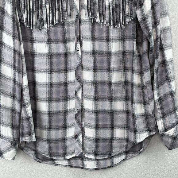 Rails Western Dolly Button Down Grey Check Plaid Fringe Flannel Shirt XS/Medium - Picture 6 of 16